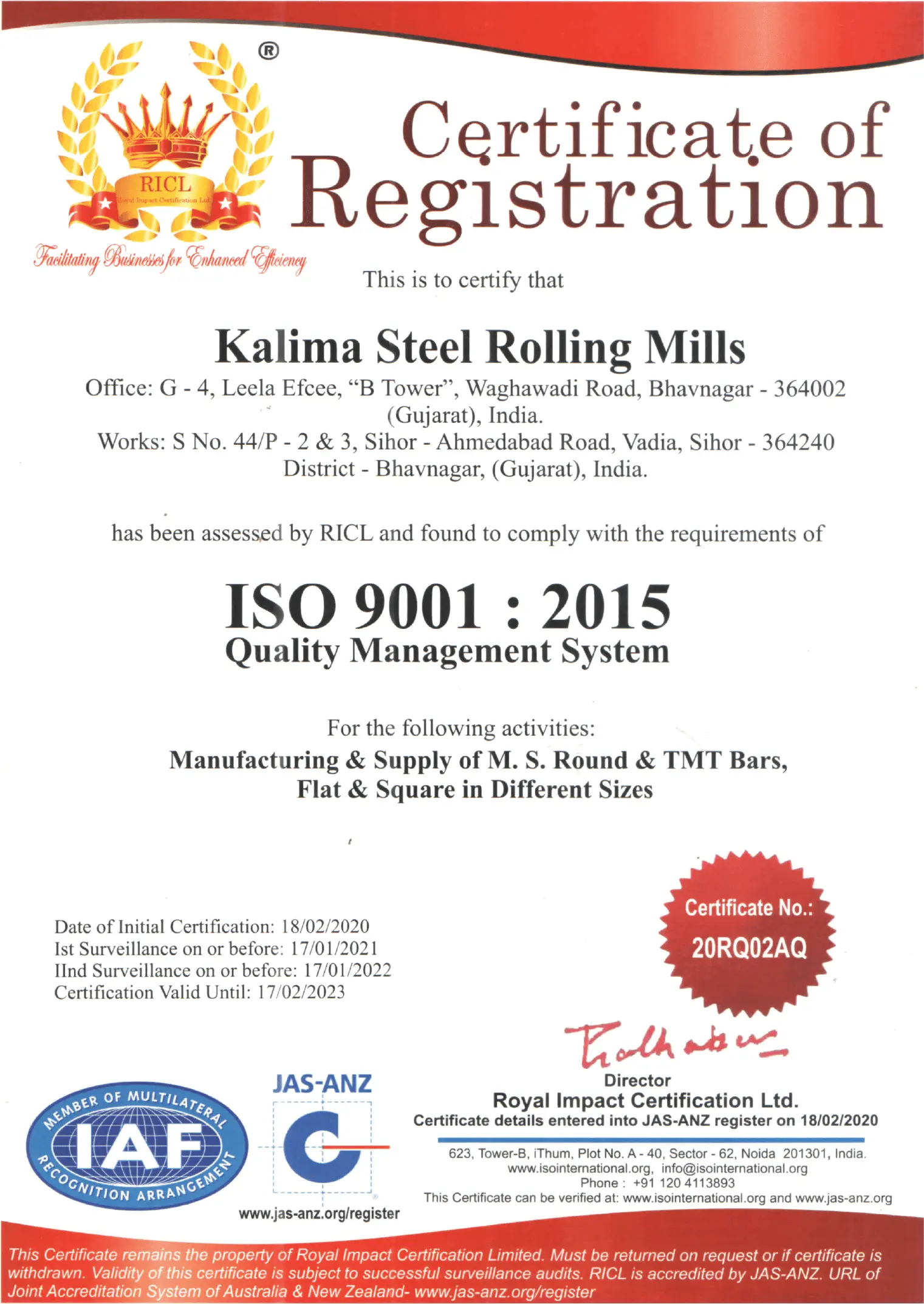 ISO 9001 : 2015 – KM Group of Industries